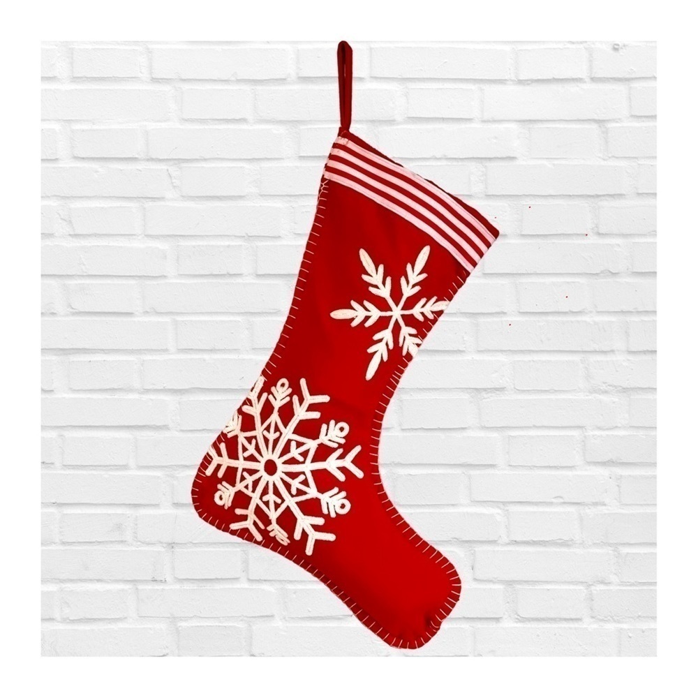 Red and White Snowflake Heavy Flannel Christmas Stocking Fully Lined